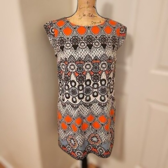 BANANA REPUBLIC Dress size 6 Geometric Patterned Shift Dress in Orange and Black - Picture 1 of 14